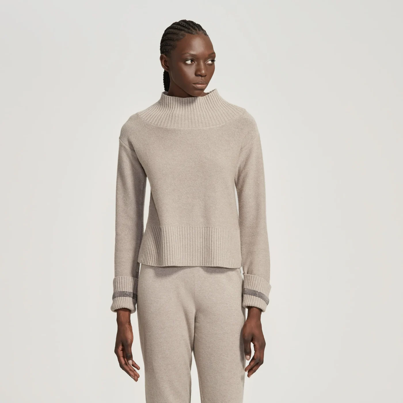 Pull taupe en laine et cachemire