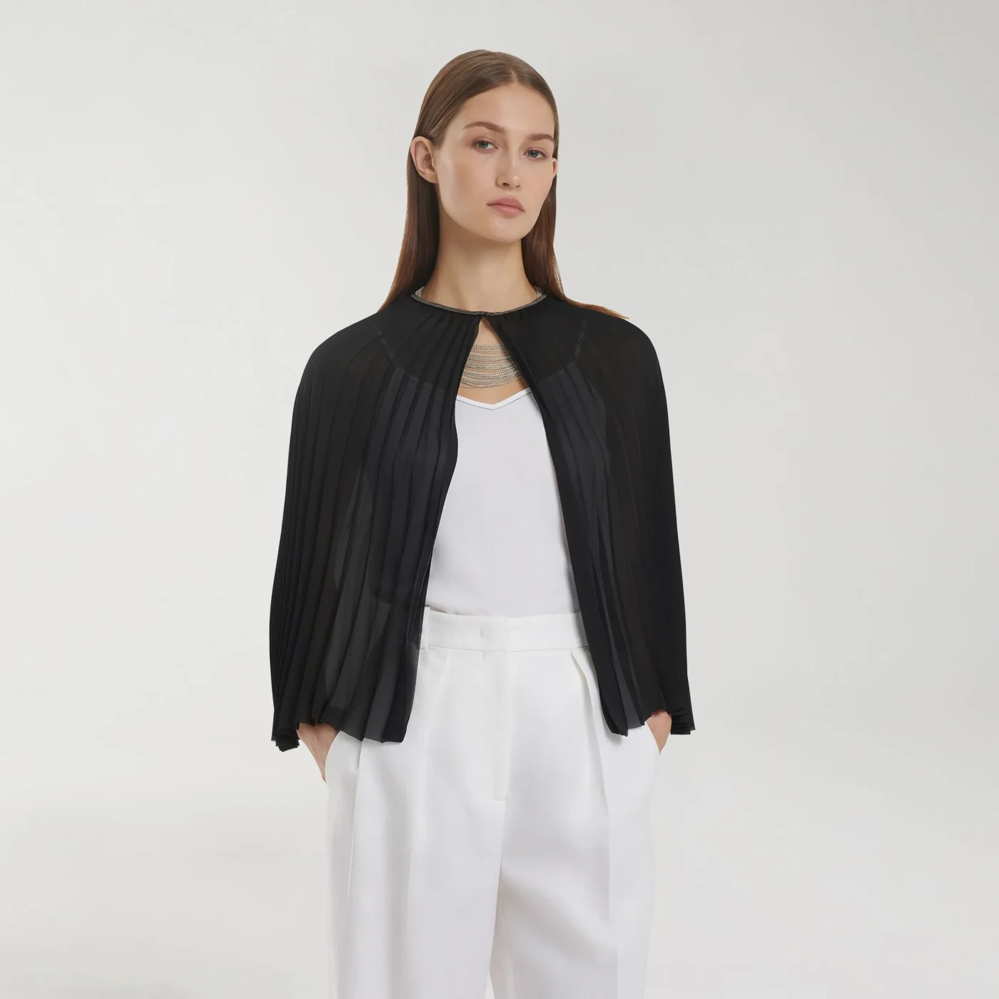 Pleaded Black Mini Cape