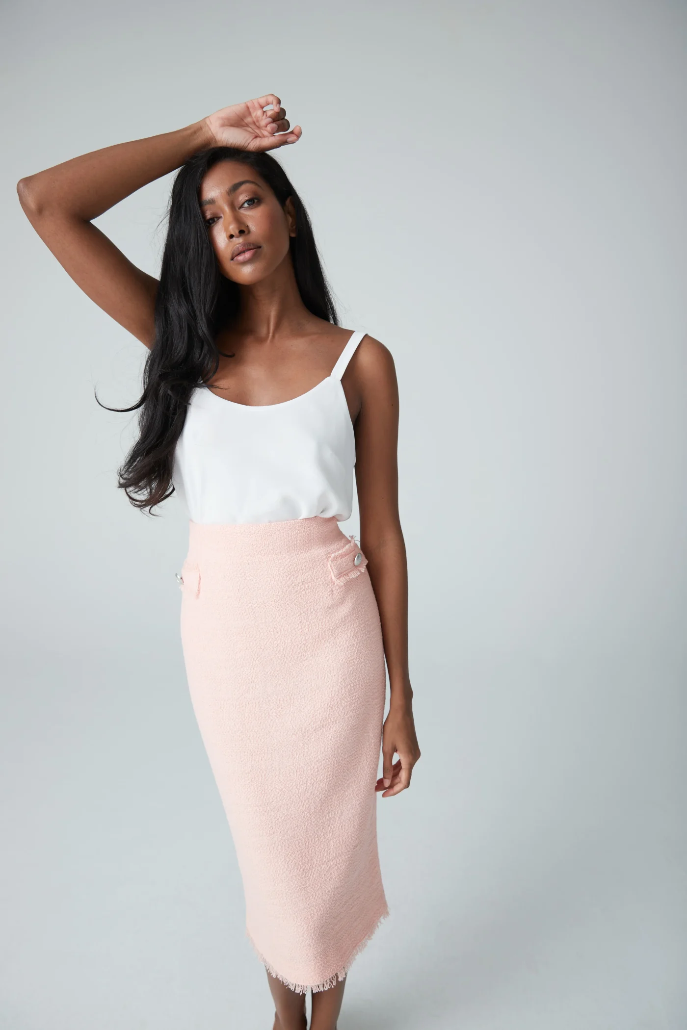 Tweed Pencil Skirt With Fringe