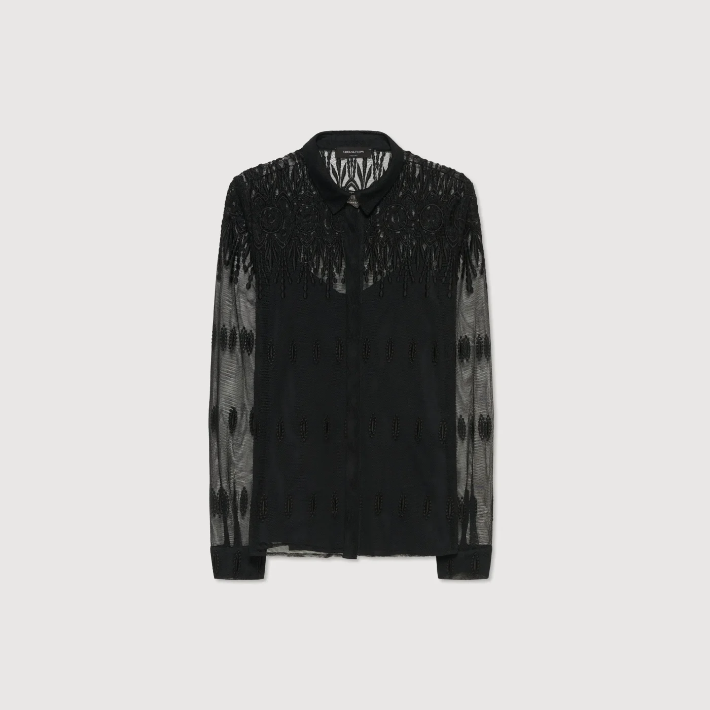 Chemise en tulle avec broderie vintage, noire – Image 2