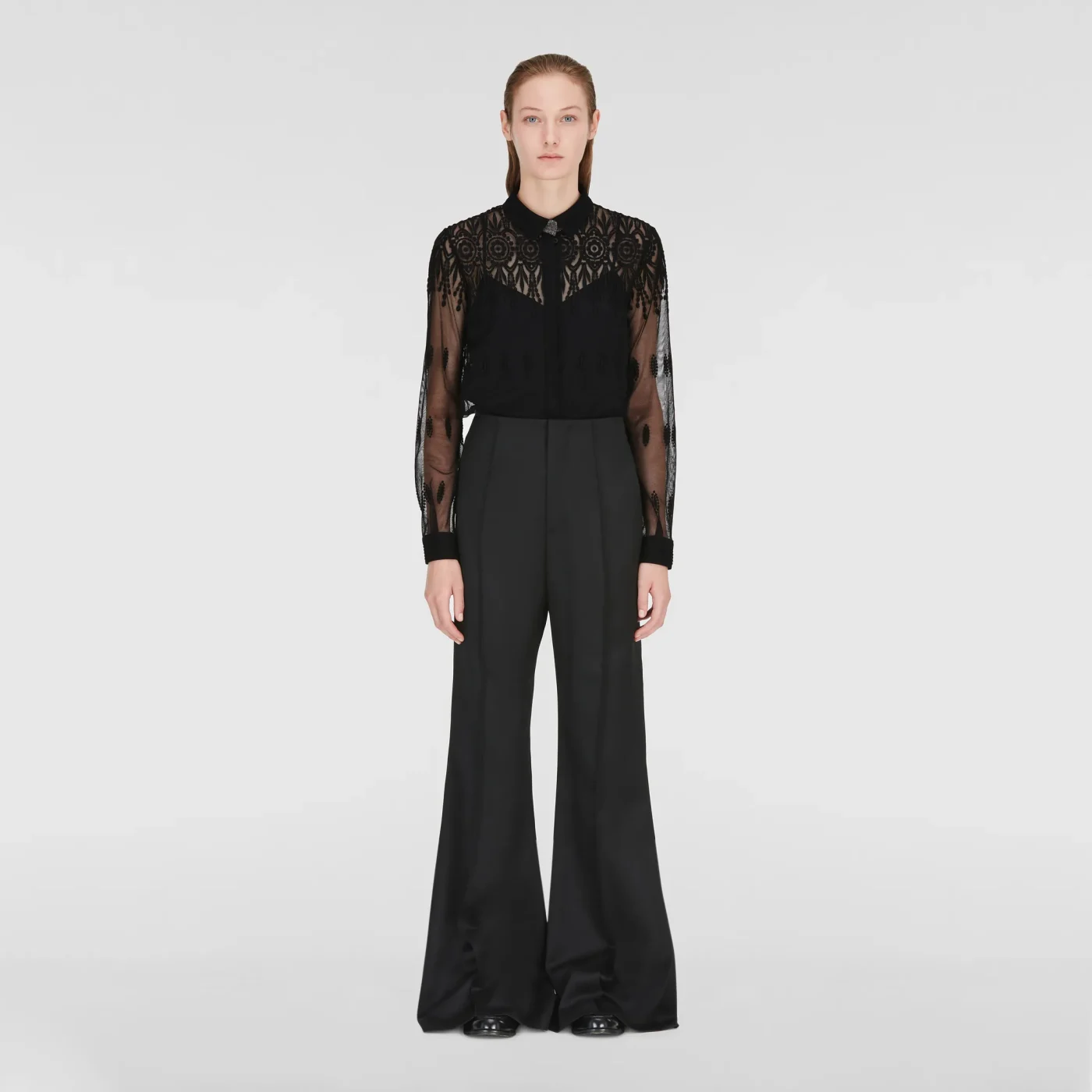 Chemise en tulle avec broderie vintage, noire – Image 3