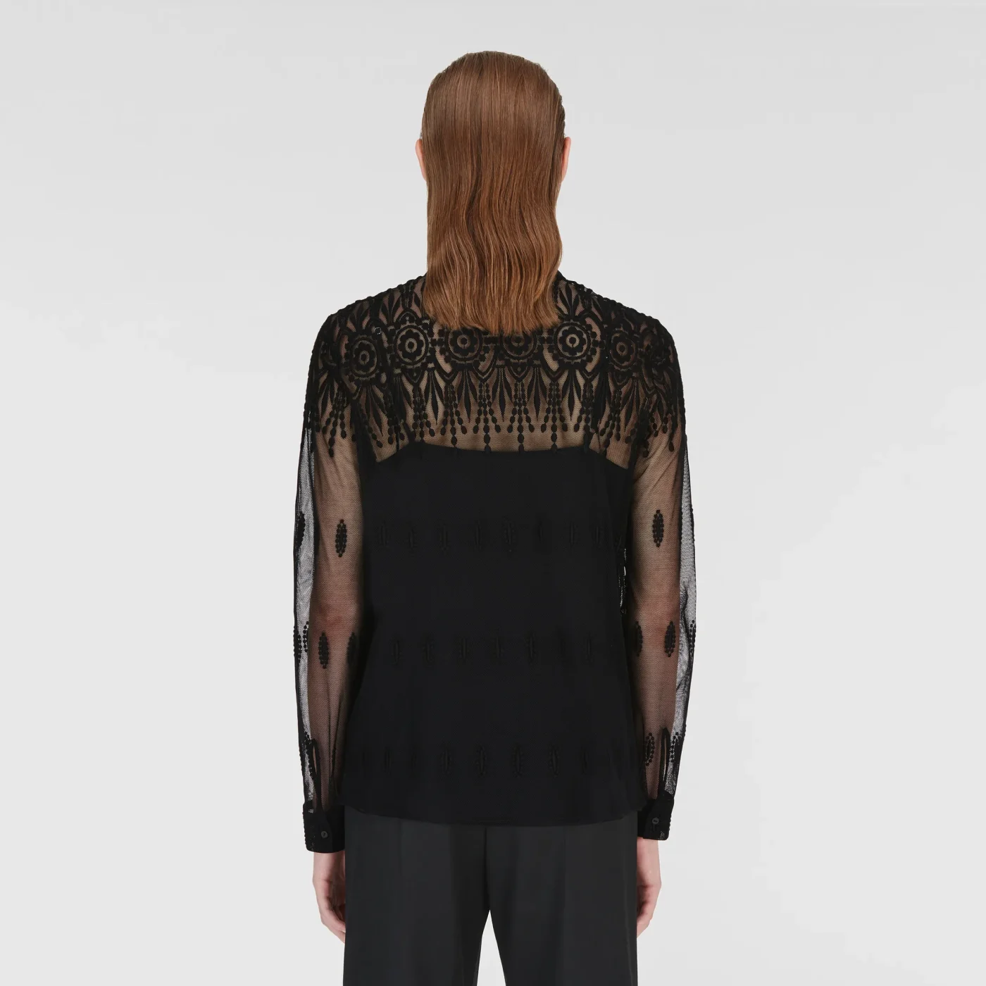 Chemise en tulle avec broderie vintage, noire – Image 4